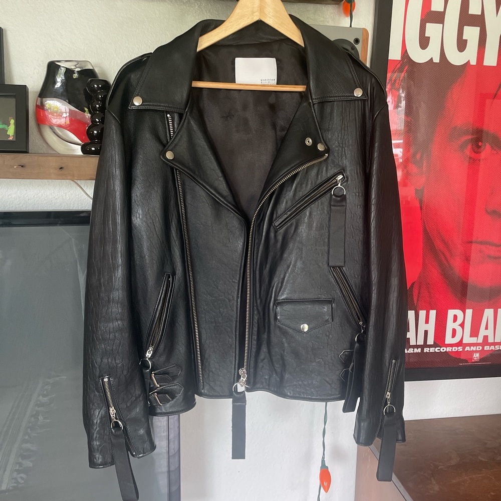 MATTHEW MILLER Rare Untitled Mixed Media Black Leather Moto Jacket